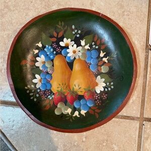 Hand-Painted Decorative Wood Plate with Fruit Design